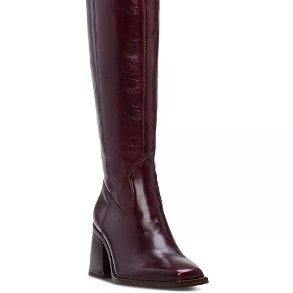 Vince Camuto Sangeti Snip-Toe Block-Heel Knee-High Boots / dark mahogany leather